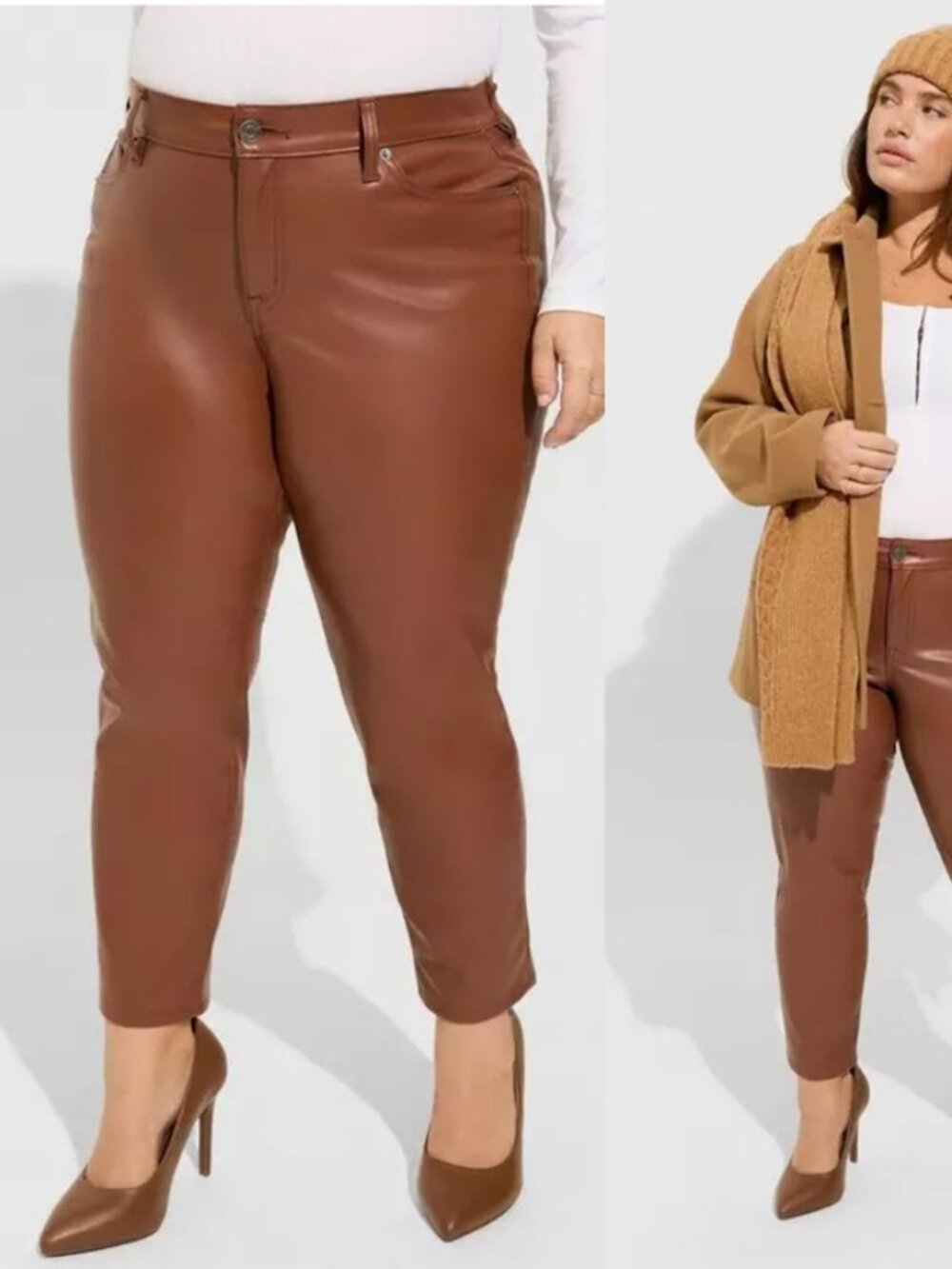 Torrid Brown Faux Leather Pants Mid Rise Skinny Slim Acadamia 26 Short 4X XXXXL